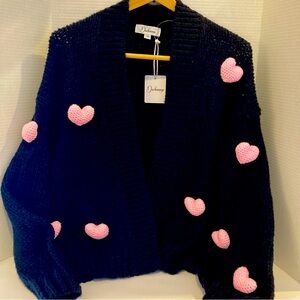 Duchamp x Anthropologie Susannah 3D heart cardigan Black OS NWT HTF